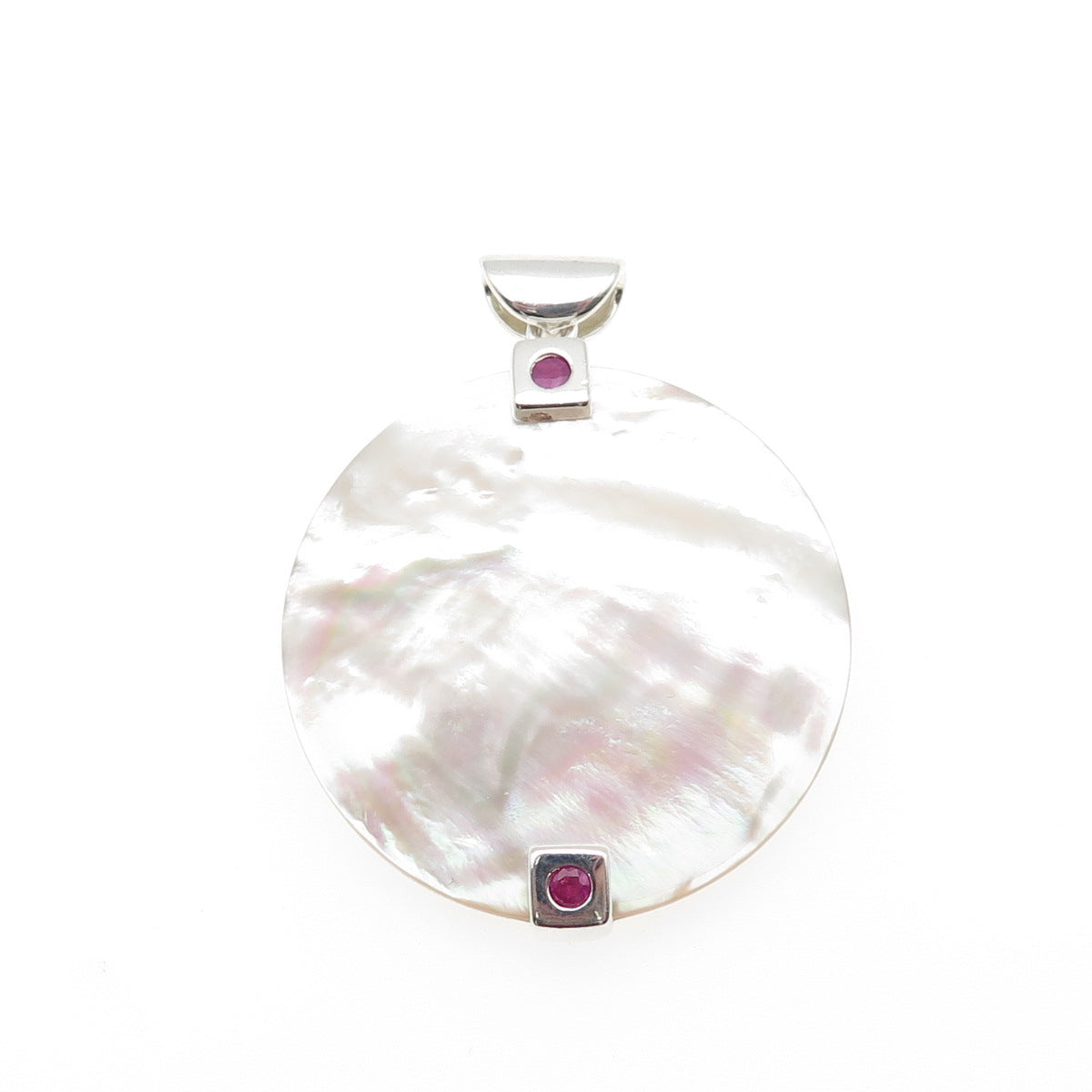 ELLE 925 Sterling Silver Vintage Real Ruby & Mother-of-Pearl Pendant