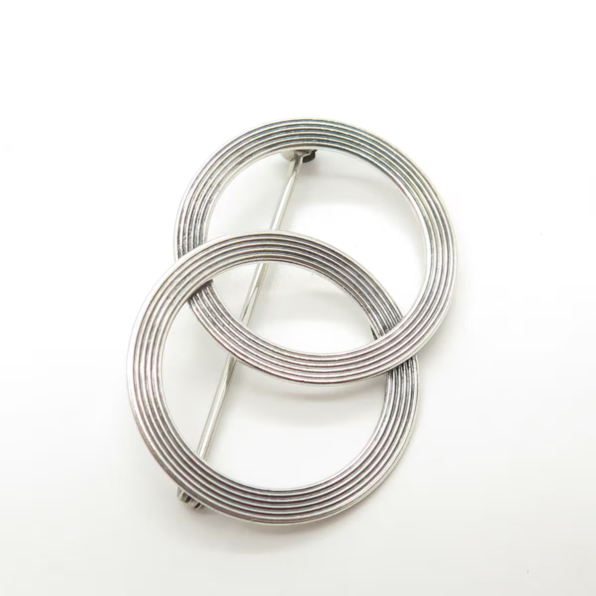 925 Sterling Silver Antique Art Deco Beau Interlocked Circles Pin Brooch