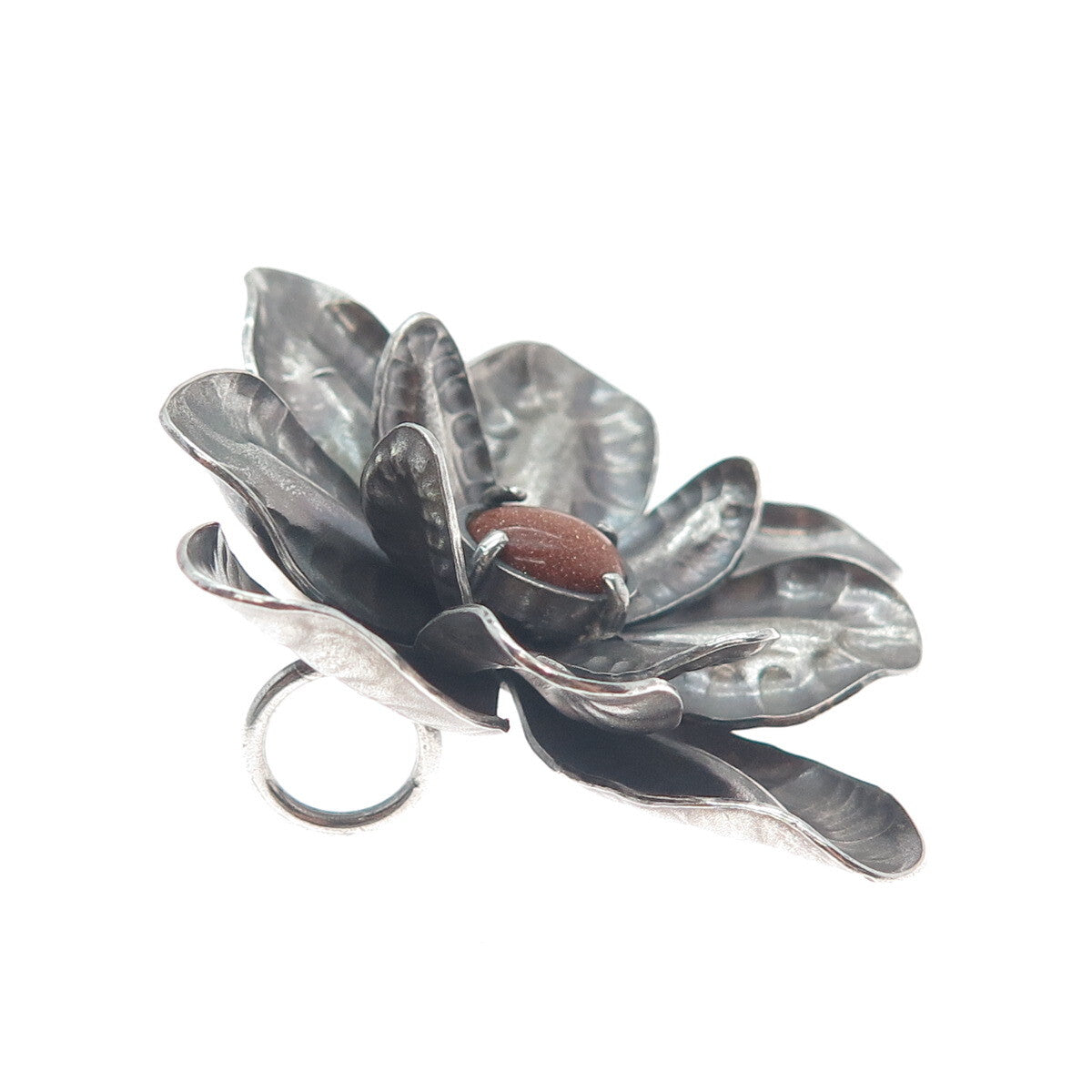HECTOR SALGADO 950 Silver Vintage Mexico Sunstone Flower Oxidized Slide Pendant