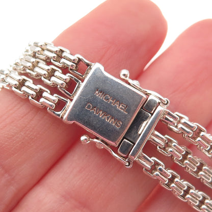 Michael Dawkins Sterling Silver Real Blue Topaz 3-Strand Box Link Bracelet 7"