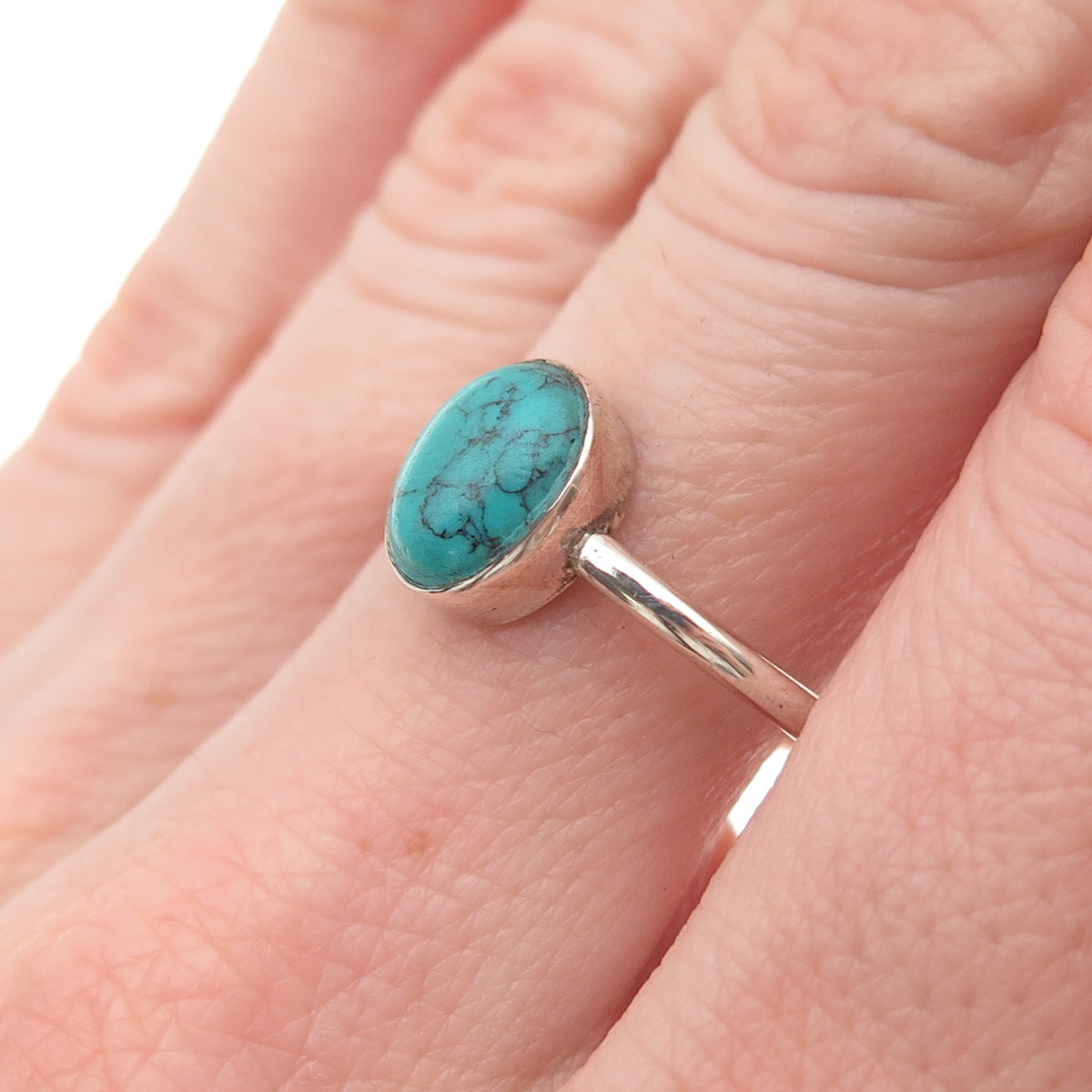 Old Pawn Sterling Silver Vintage Southwestern Kingman Turquoise Ring Size 7.5