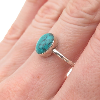Old Pawn Sterling Silver Vintage Southwestern Kingman Turquoise Ring Size 7.5