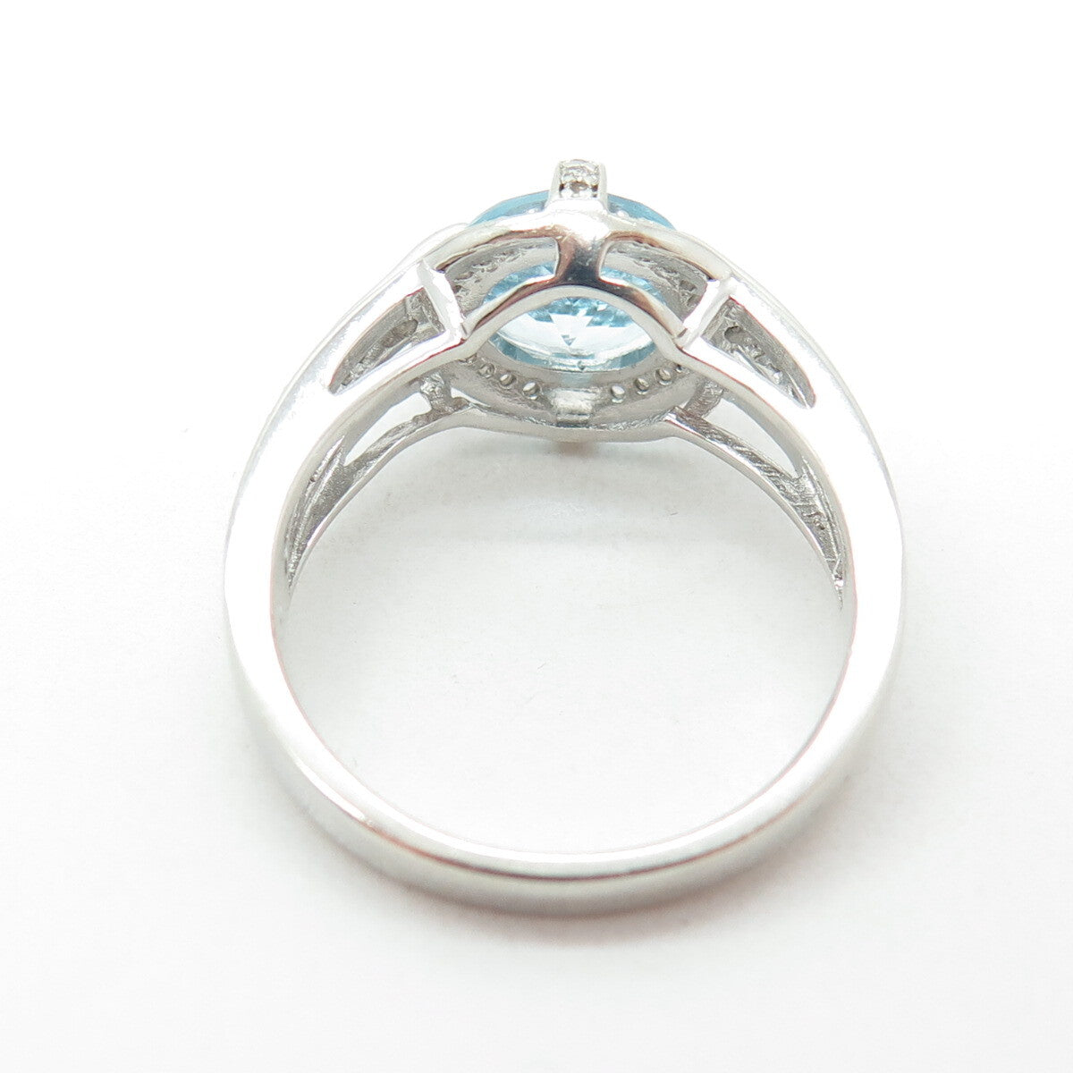 925 Sterling Silver Real White & Blue Topaz Gemstone Ring Size 9.25
