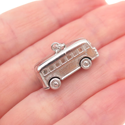 925 Sterling Silver Vintage School Bus Movable 3D Charm Pendant