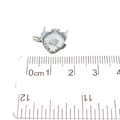 925 Sterling Silver Vintage Angel Fish Oxidized Minimalist Charm Pendant