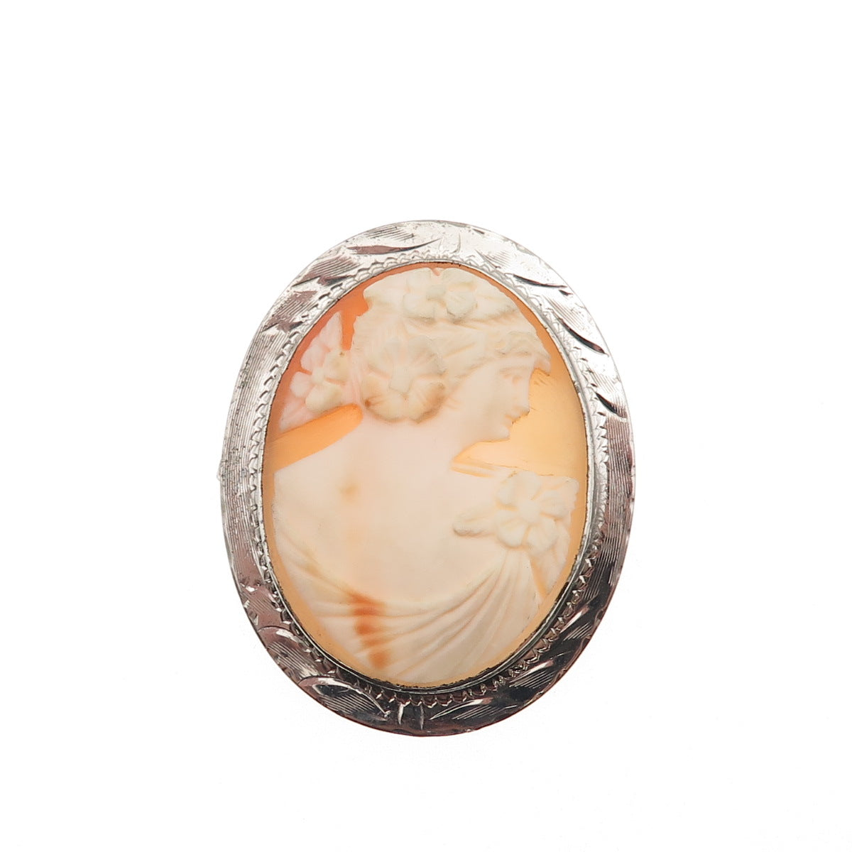 925 Sterling Silver Antique Art Deco Real MOP Carved Lady Cameo Pin Brooch