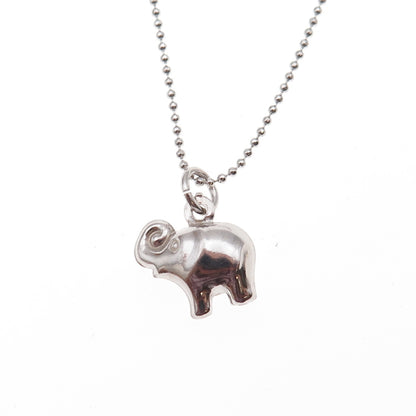 925 Sterling Silver Elephant Ball Beaded Chain Necklace 16"