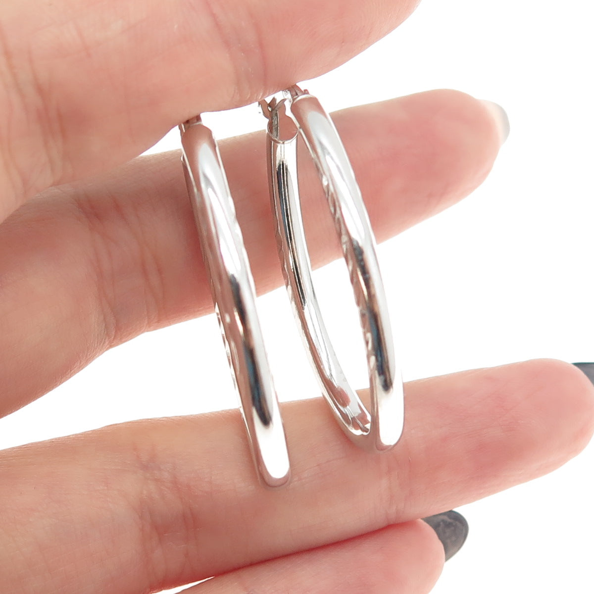 925 Sterling Silver Engraved Hinged Hoop Earrings