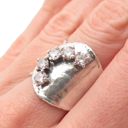 925 Sterling Silver Vintage Round-Cut C Z Modernist Oxidized Ring Size 7.5