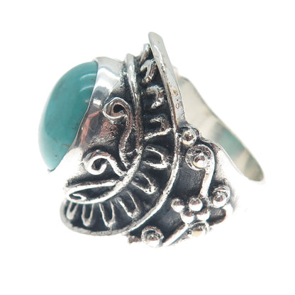 925 Sterling Silver Vintage Lone Mountain Turquoise Sun Oxidized Ring Size 10.5