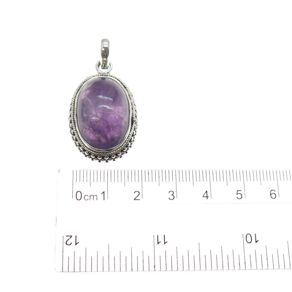 925 Sterling Silver Vintage Real Cabochon Amethyst Charm Pendant