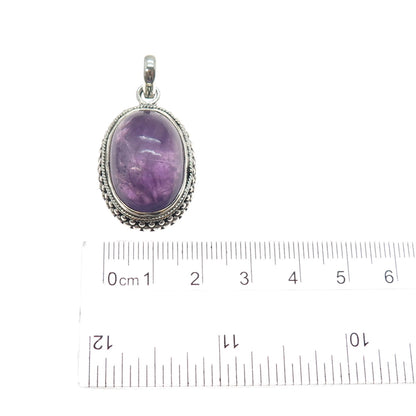 925 Sterling Silver Vintage Real Cabochon Amethyst Charm Pendant