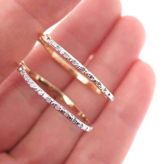 DEE BERKLE 925 Sterling Silver Gold Plated Real Diamond Hoop Earrings