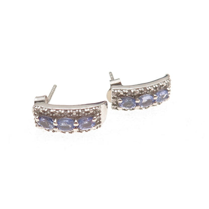 D'Joy 925 Sterling Silver Real Tanzanite & White Topaz Claw Earrings