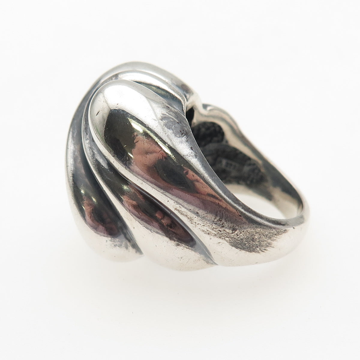 925 Sterling Silver Vintage Modernist Wavy Dome Oxidized Ring Size 6.25