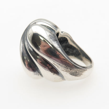 925 Sterling Silver Vintage Modernist Wavy Dome Oxidized Ring Size 6.25