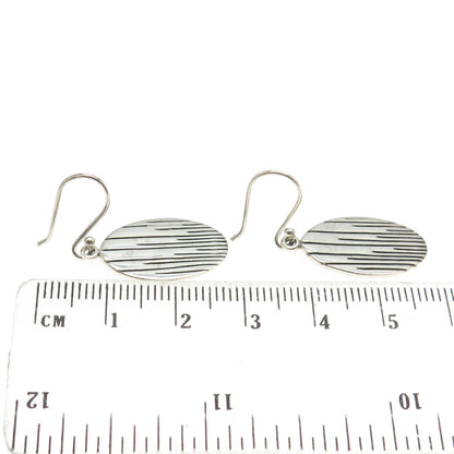 925 Sterling Silver Modernist Lined Oval Dangling Earrings