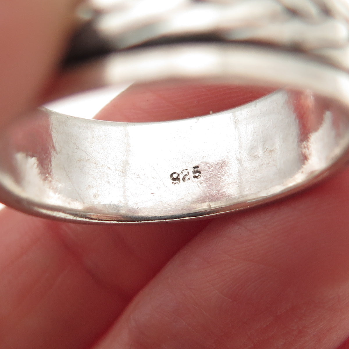 925 Sterling Silver Vintage Braided Oxidized Rotating Band Ring Size 12.75