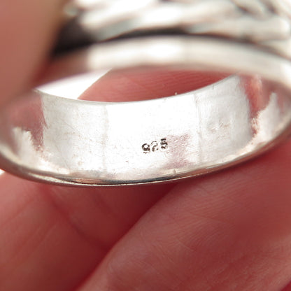 925 Sterling Silver Vintage Braided Oxidized Rotating Band Ring Size 12.75