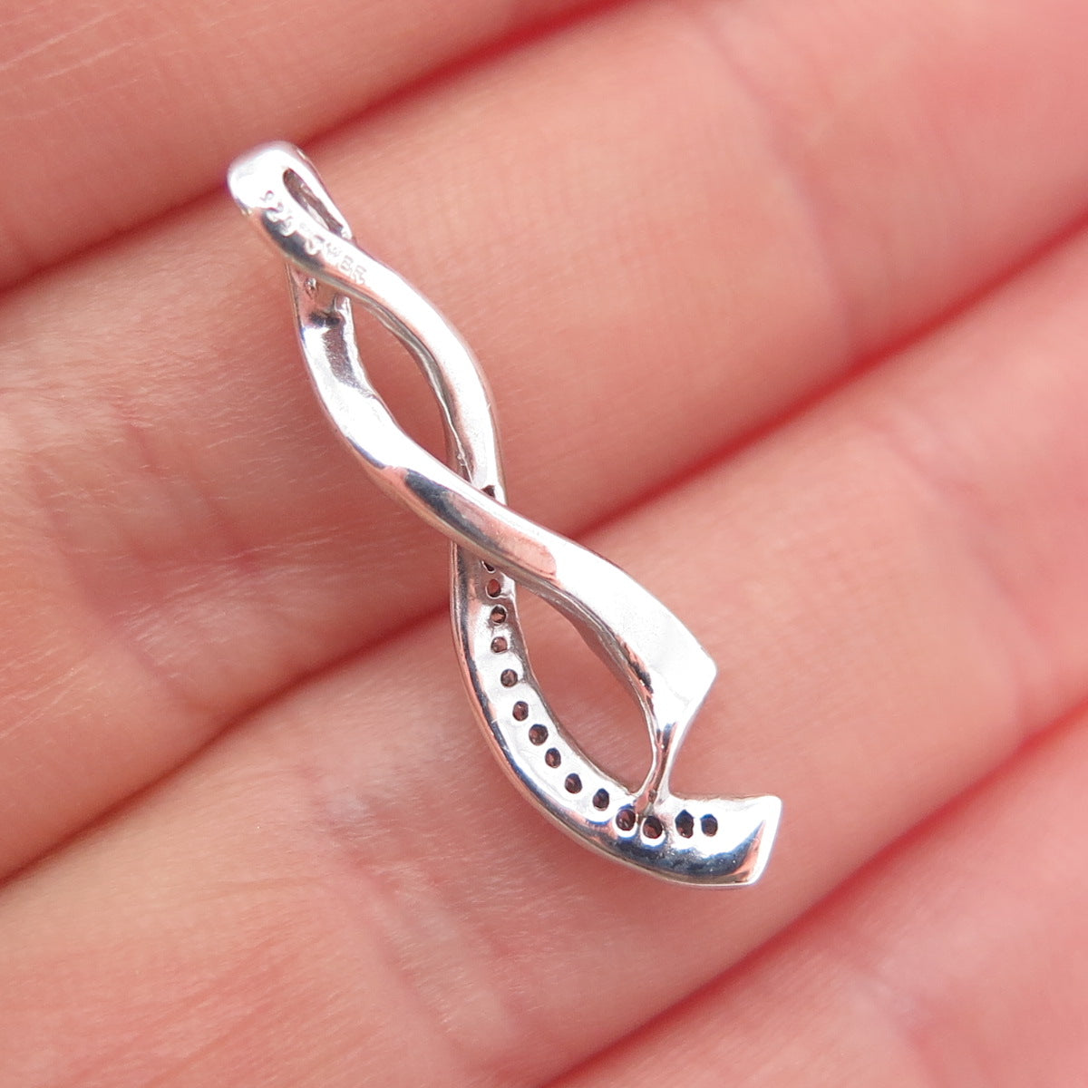 JANE SEYMOUR 925 Sterling Silver Real Diamond Twisted Ribbon Slide Charm Pendant