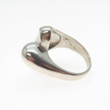 925 Sterling Silver Vintage Modernist Hook & Eye Oxidized Ring Size 7.5
