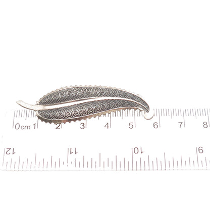 BEAU 925 Sterling Silver Vintage Feather Oxidized Pin Brooch