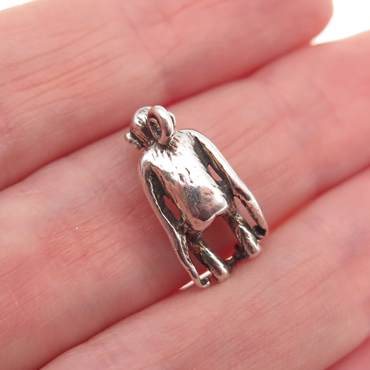 925 Sterling Silver Vintage Monkey Oxidized 3D Mini Charm Pendant