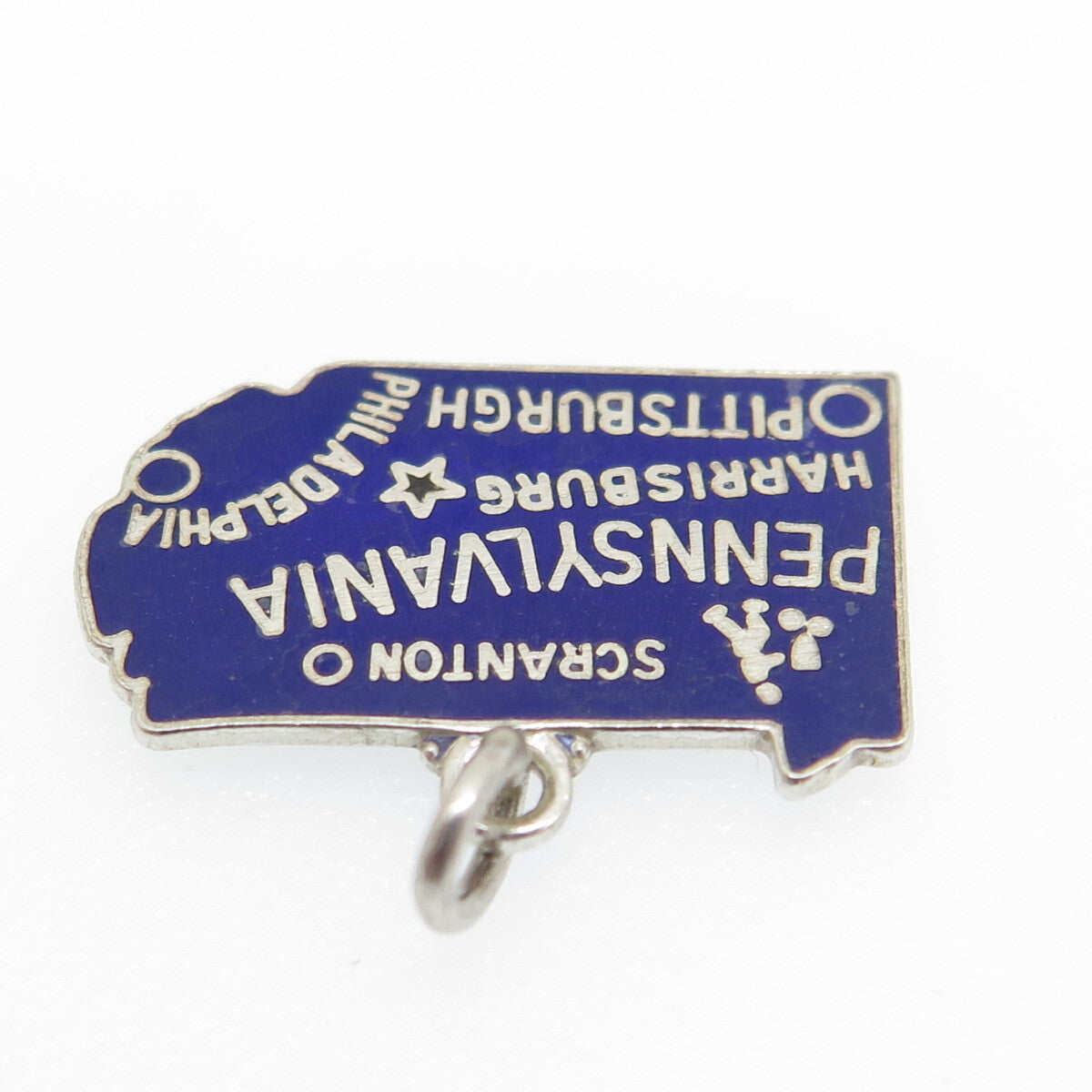 DANECRAFT 925 Sterling Silver Vintage Enamel Pennsylvania Map Minimalist Pendant