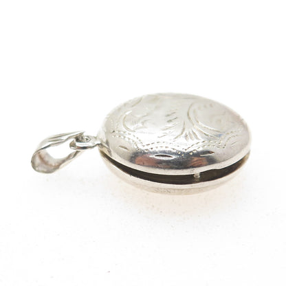 925 Sterling Silver Vintage Engraved Round Locket Pendant