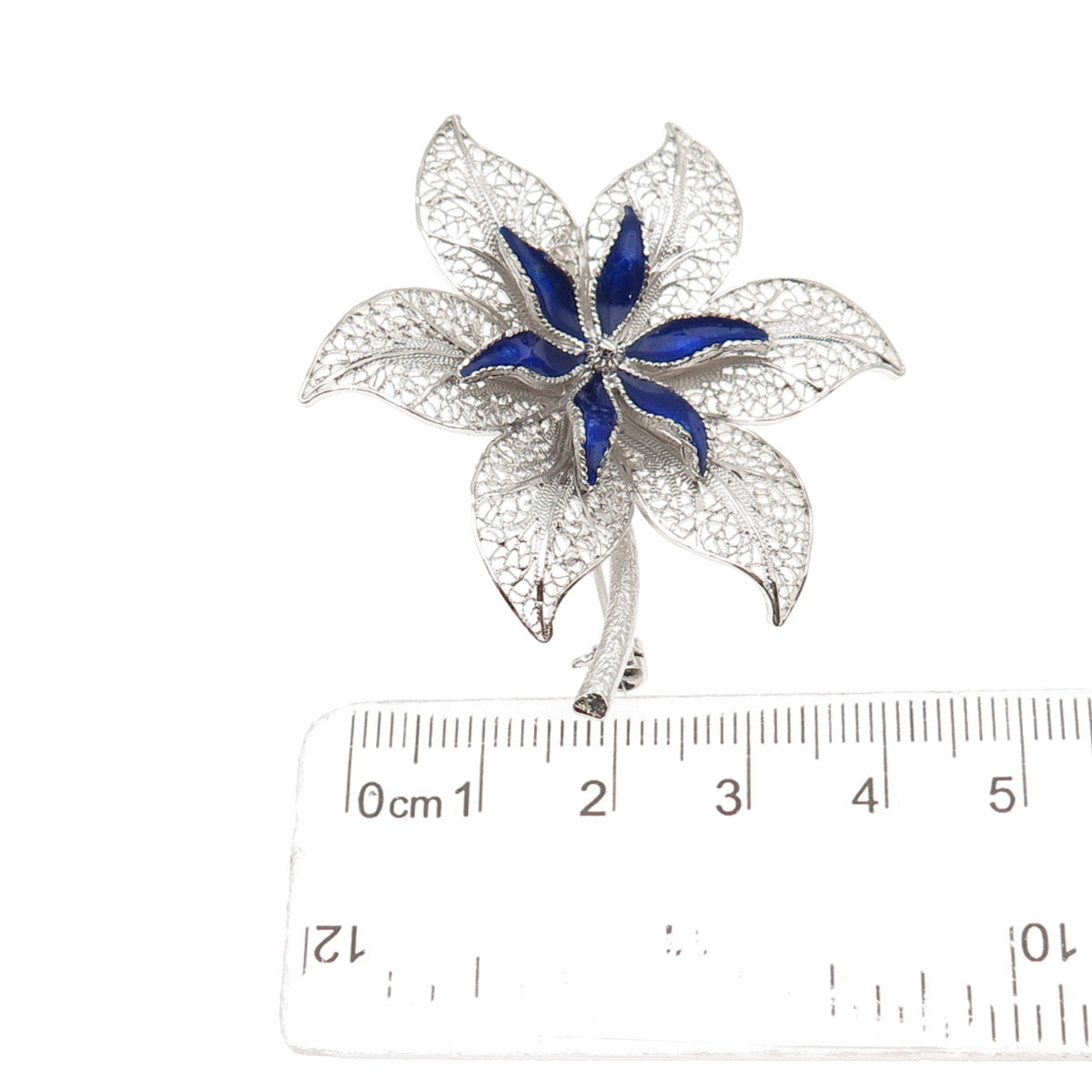 Van Lou 925 Sterling Silver Vintage Enamel Floral Filigree Pin Brooch