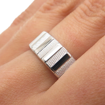 NEOS 925 Sterling Silver Textured Ribbed Band Ring Size 8.75