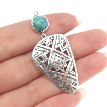 925 Sterling Silver Vintage Real Turquoise Tribal Ornate Pendant