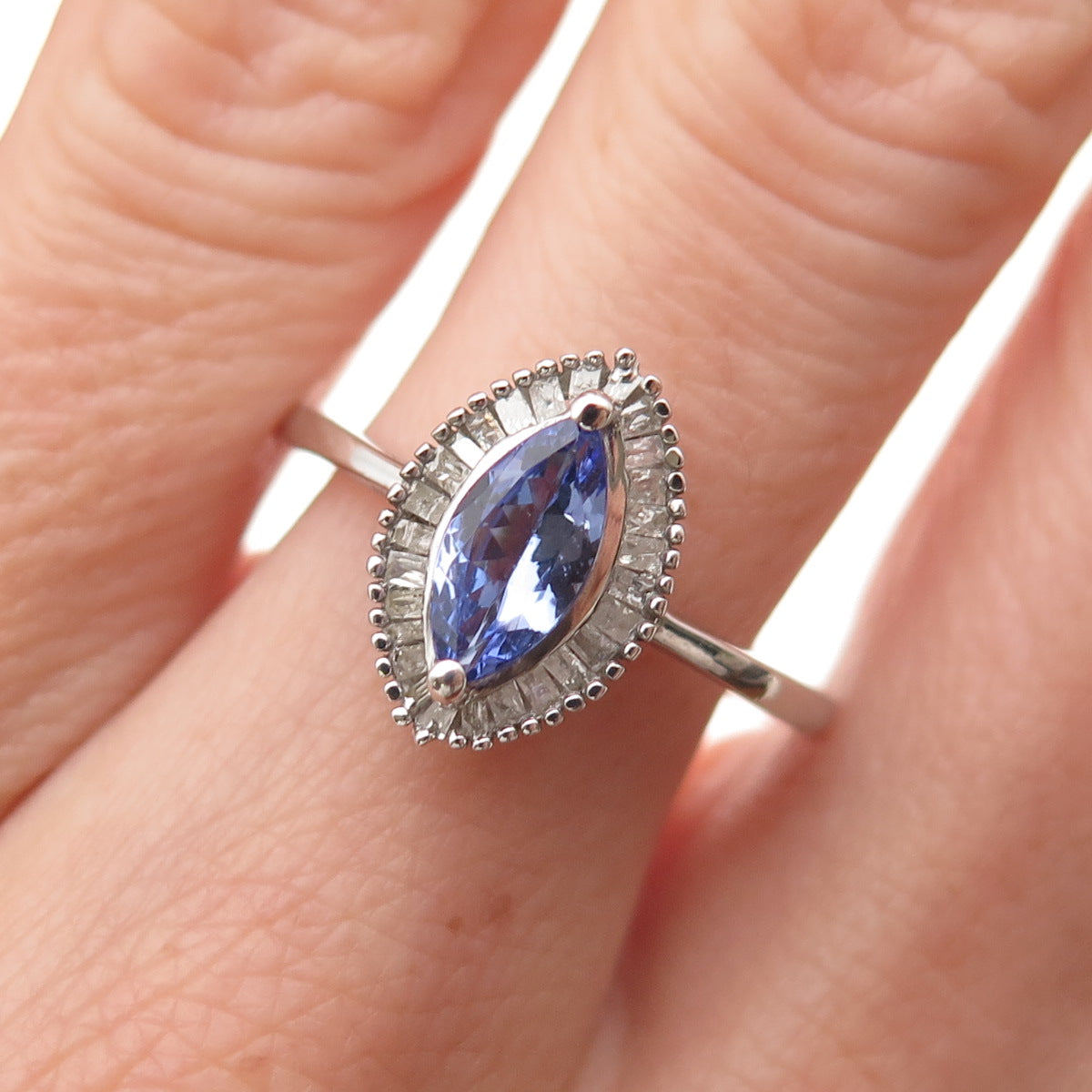 D'Joy 925 Sterling Silver Real Diamond & Tanzanite Ring Size 8