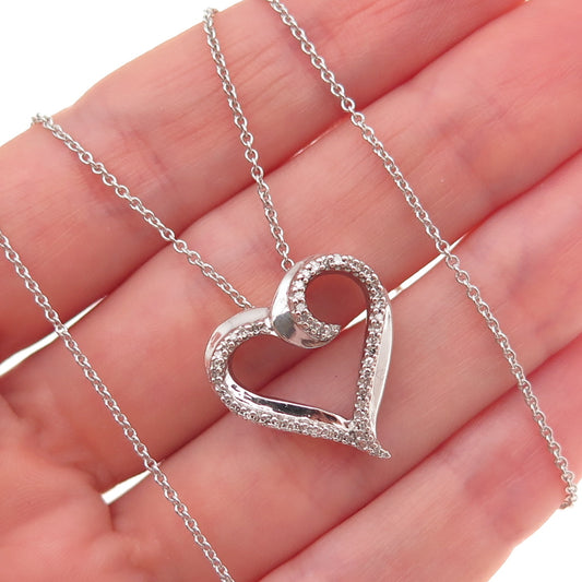 Jane Seymour 925 Sterling Silver Real Diamond Heart Cable Chain Necklace 18"