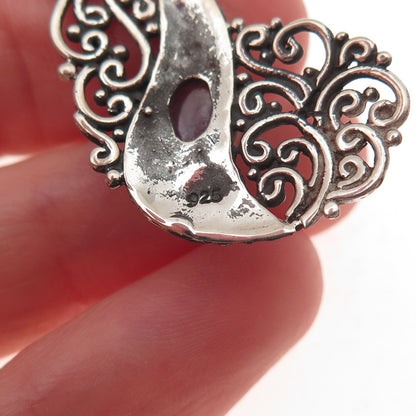 925 Sterling Silver Vintage Real Iolite Floral Oxidized Charm Pendant
