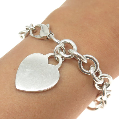 TIFFANY & CO. 925 Sterling Silver Vintage Heart Tag Rolo Link Bracelet 7.25"