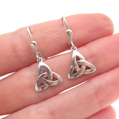 Solvar 925 Sterling Silver Vintage Ireland Celtic Trinity Knot Dangle Earrings