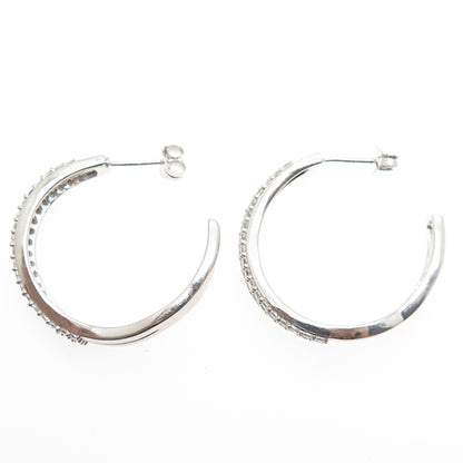 925 Sterling Silver Round-Cut C Z Wavy Hoop Earrings