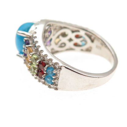 925 Sterling Turquoise Topaz Citrine Amethyst Peridot Garnet Apatite Ring Size 8