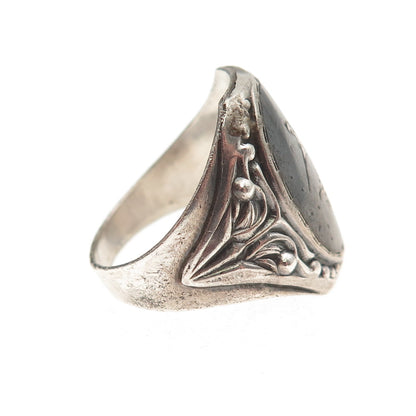 950 Silver Antique Art Deco Niello Hindu Goddess Oxidized Ring Size 10