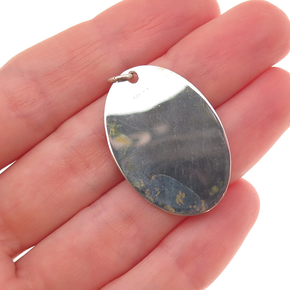 925 Sterling Silver Vintage Engravable Oval Tag Charm Pendant