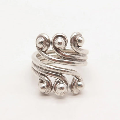 925 Sterling Silver Vintage Swirl Beaded Ring Size 6.5