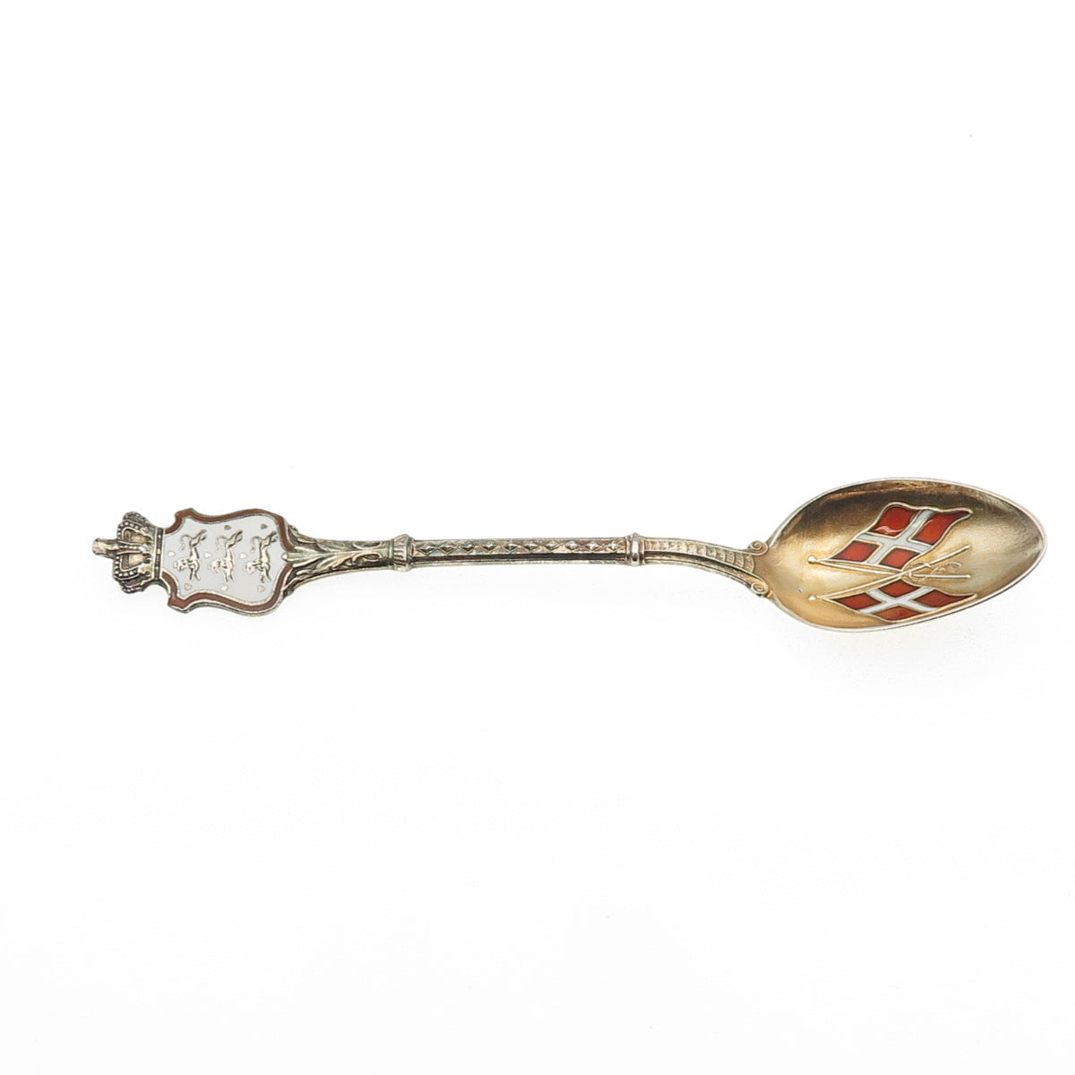 Bernhard Hertz 925S Sterling Gold Plated Antique Enamel Denmark Coffee Spoon