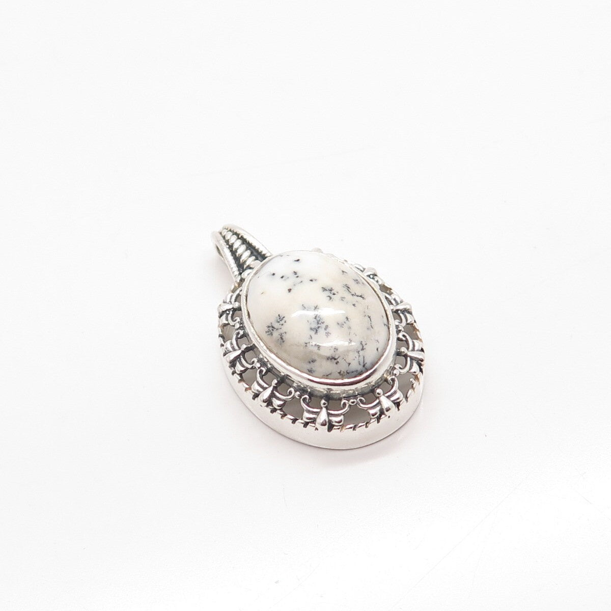 925 Sterling Silver Vintage Real Dendritic Agate Gemstone Oval Pendant