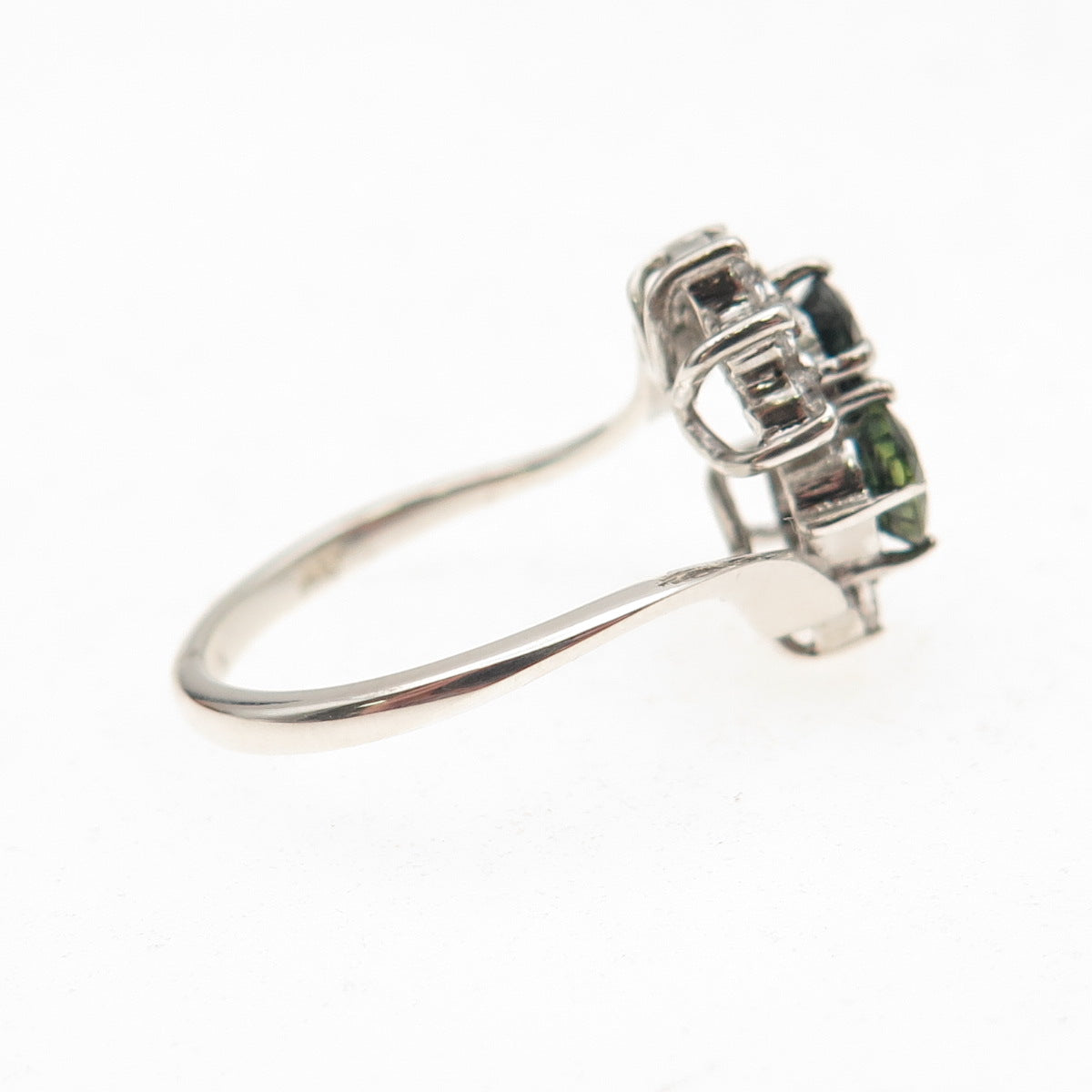 925 Sterling Silver Vintage Real Sapphire & C Z Bypass Ring Size 6.25