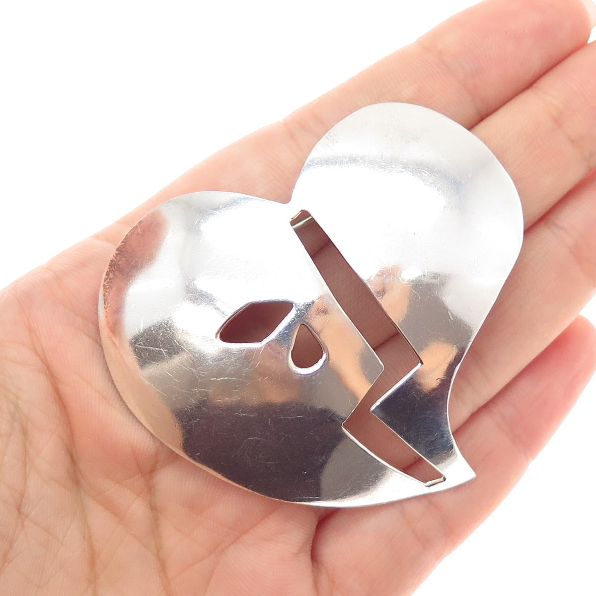 925 Sterling Silver Vintage Mexico Modernist Heart Pin Brooch