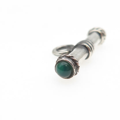 925 Sterling Silver Vintage Green Chalcedony Bracelet / Necklace Toggle Lock Bar