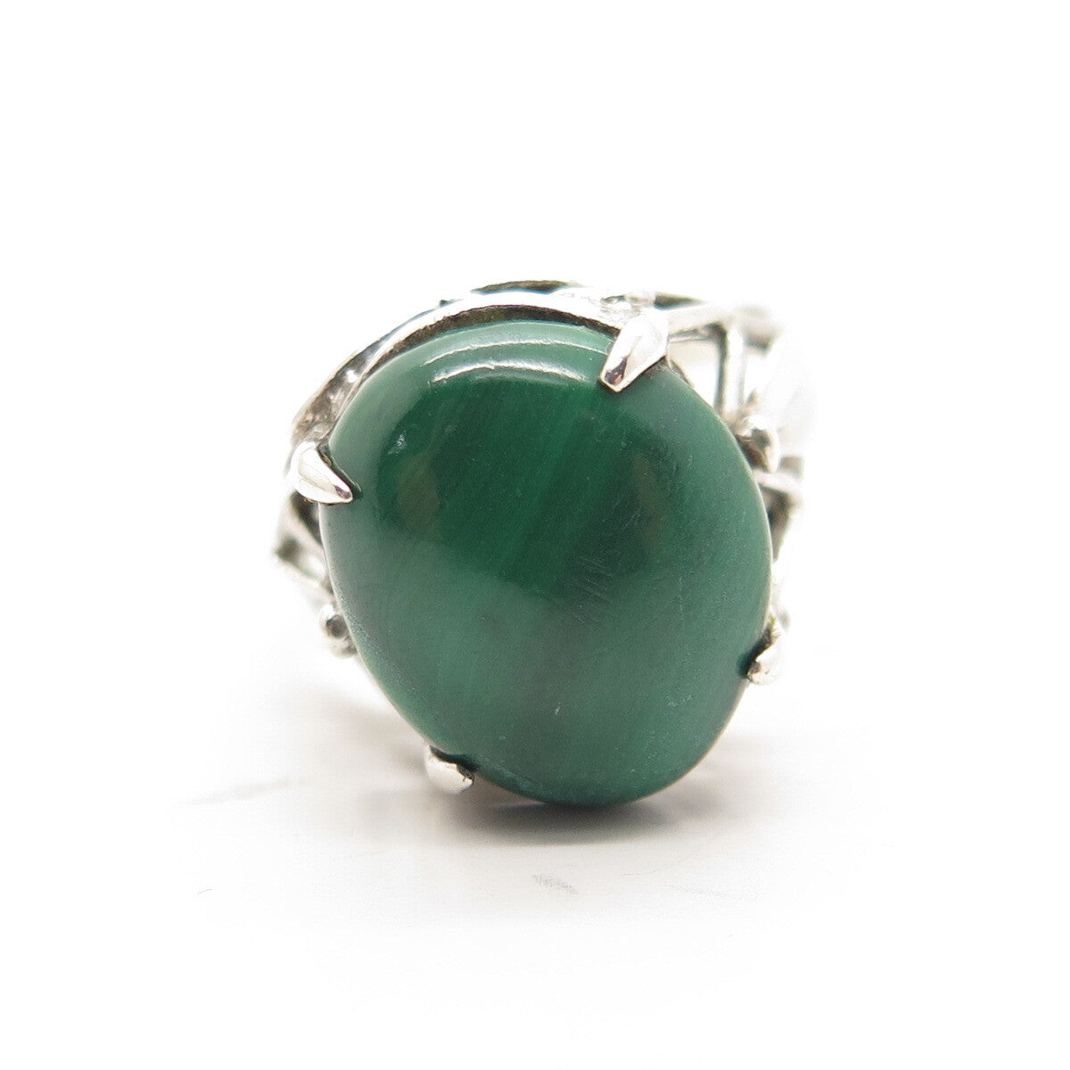 925 Sterling Silver Vintage Real Malachite Ring Size 7.25