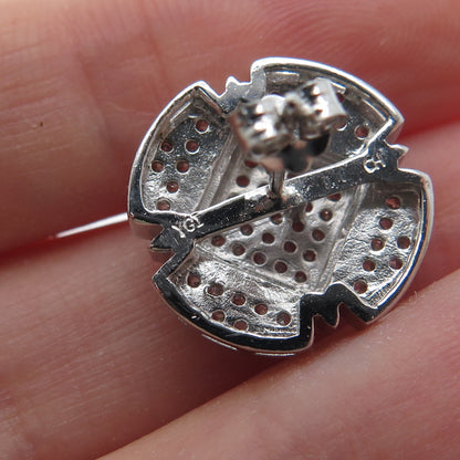 925 Sterling Silver Round-Cut C Z Sparkle Cross Stud Earrings