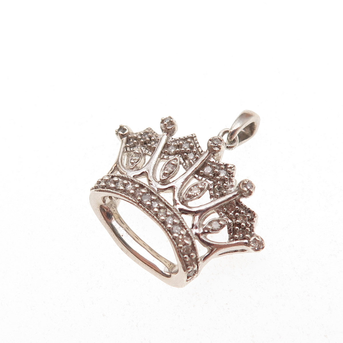 Jane Seymour Sterling Silver Real Round-Cut Diamond Royal Crown Charm Pendant